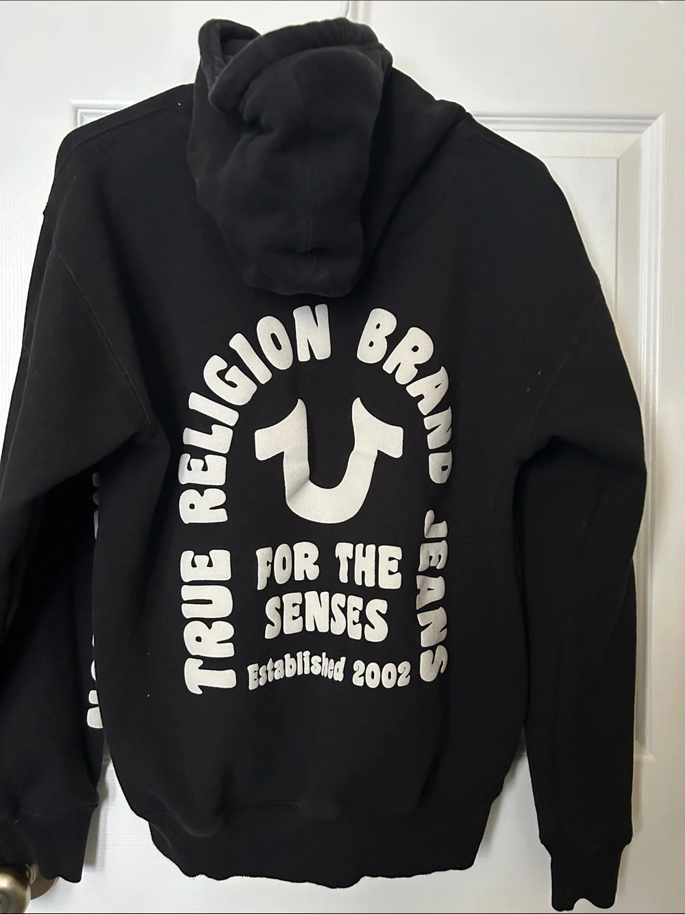 True Religion Black Hoodie with white Logos unisex